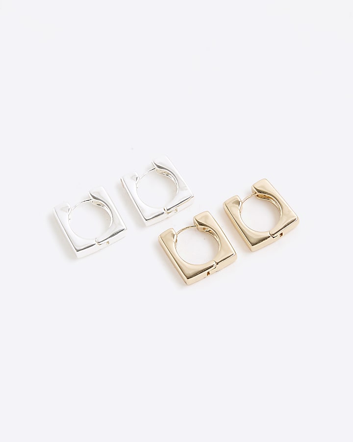 Silver and gold square multipack earrings