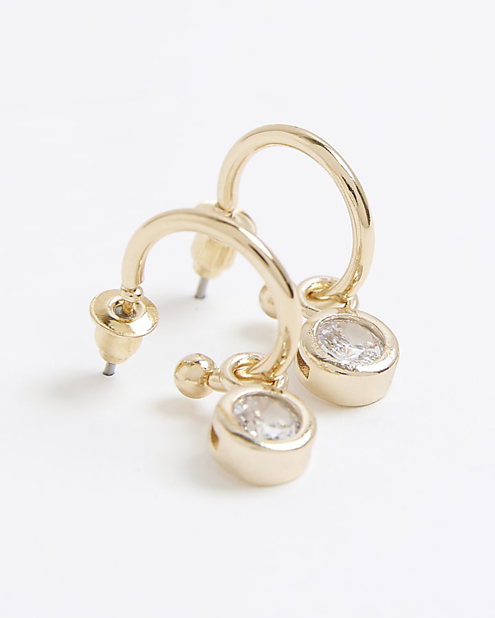 Gold Cubic Zirconia Stone Drop Earrings