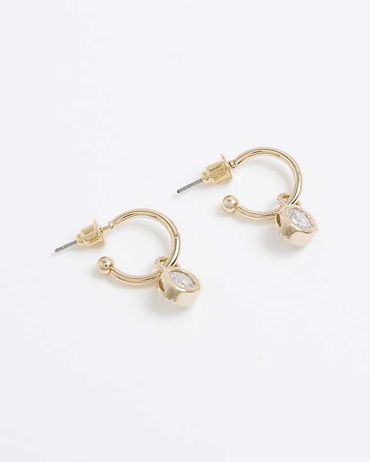 Gold Cubic Zirconia Stone Drop Earrings