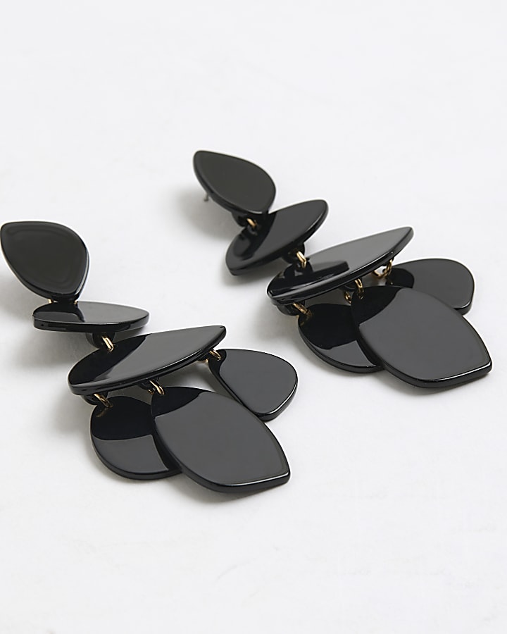 Black acrylic disc drop earrings