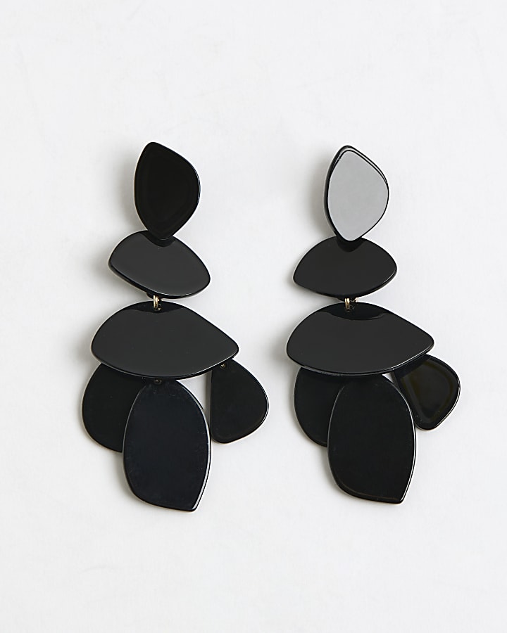Black acrylic disc drop earrings