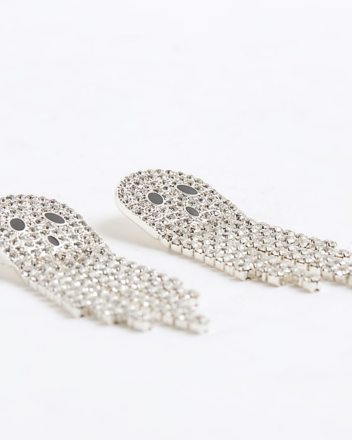 Silver diamante ghost tassel earrings
