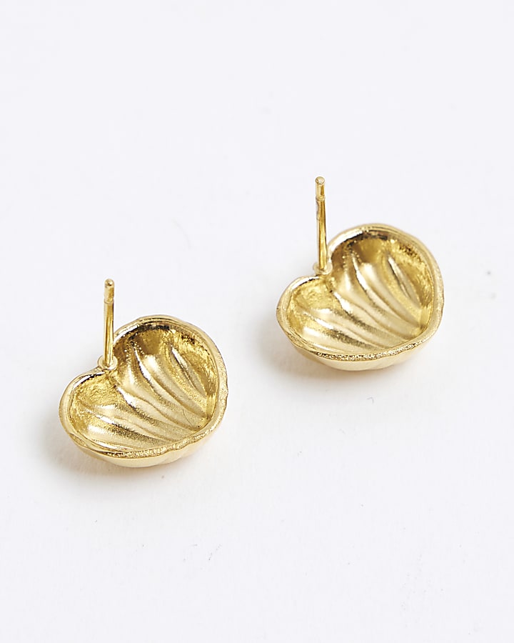 Gold Ridged Heart Stud Earring