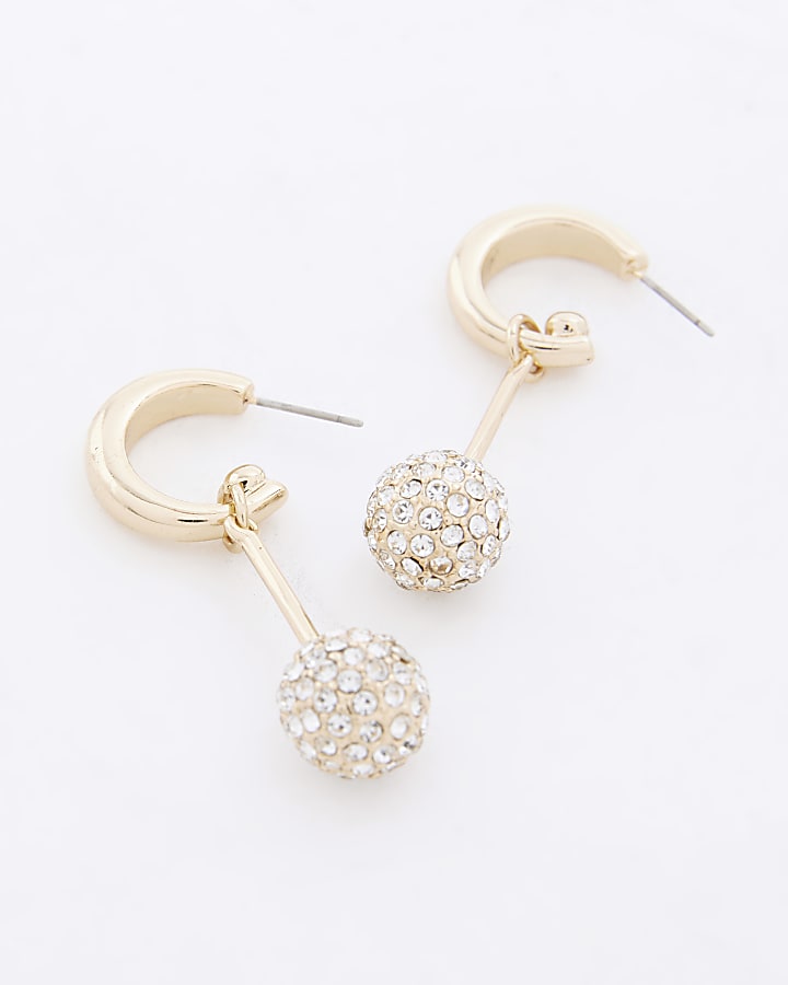 Gold Rhinestone Ball Mini Drop Earrings