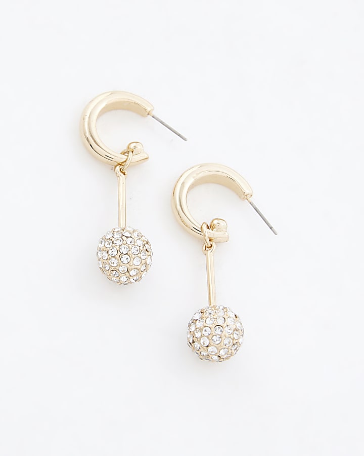 Gold Rhinestone Ball Mini Drop Earrings