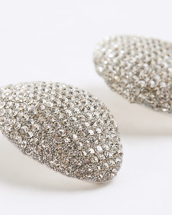 Silver Paved Oval Stud Earrings