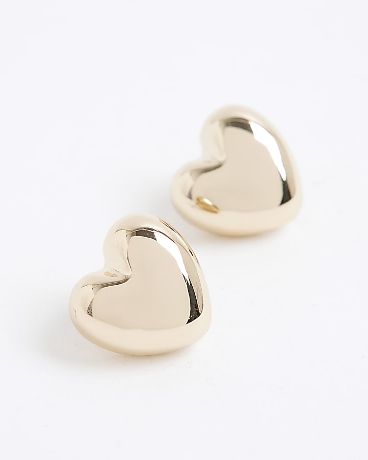 Gold Heart Stud Earrings