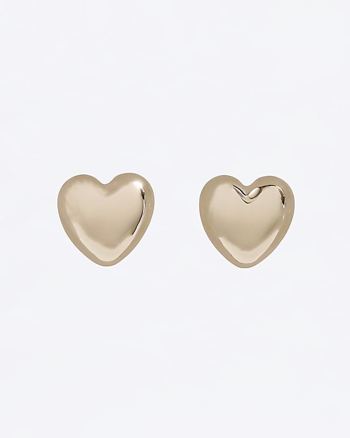Gold Heart Stud Earrings