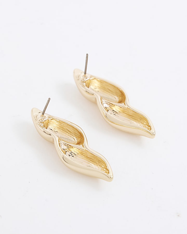 Gold Double Teardrop Stud Earrings