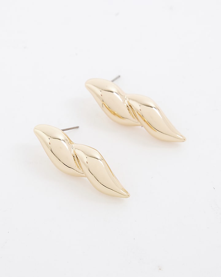 Gold Double Teardrop Stud Earrings