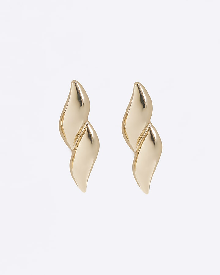 Gold Double Teardrop Stud Earrings