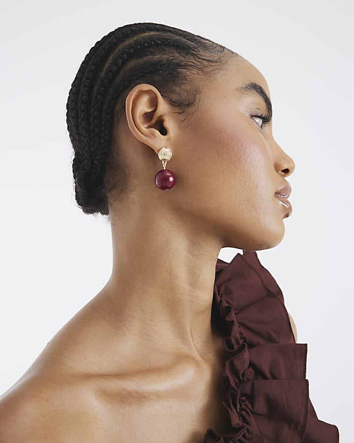 Red Beaded Drop Earrings