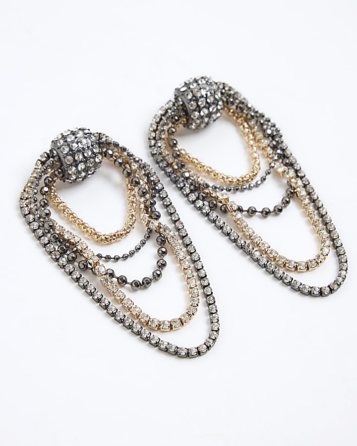 Metal Multi Cup Chained Mix Draped Earrings