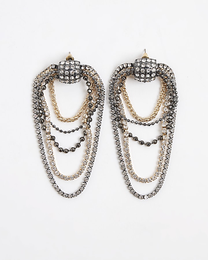 Metal Multi Cup Chained Mix Draped Earrings