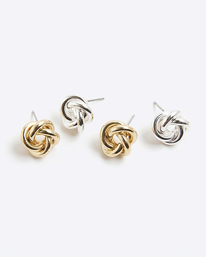 Metal Multi Knot Stud Earrings