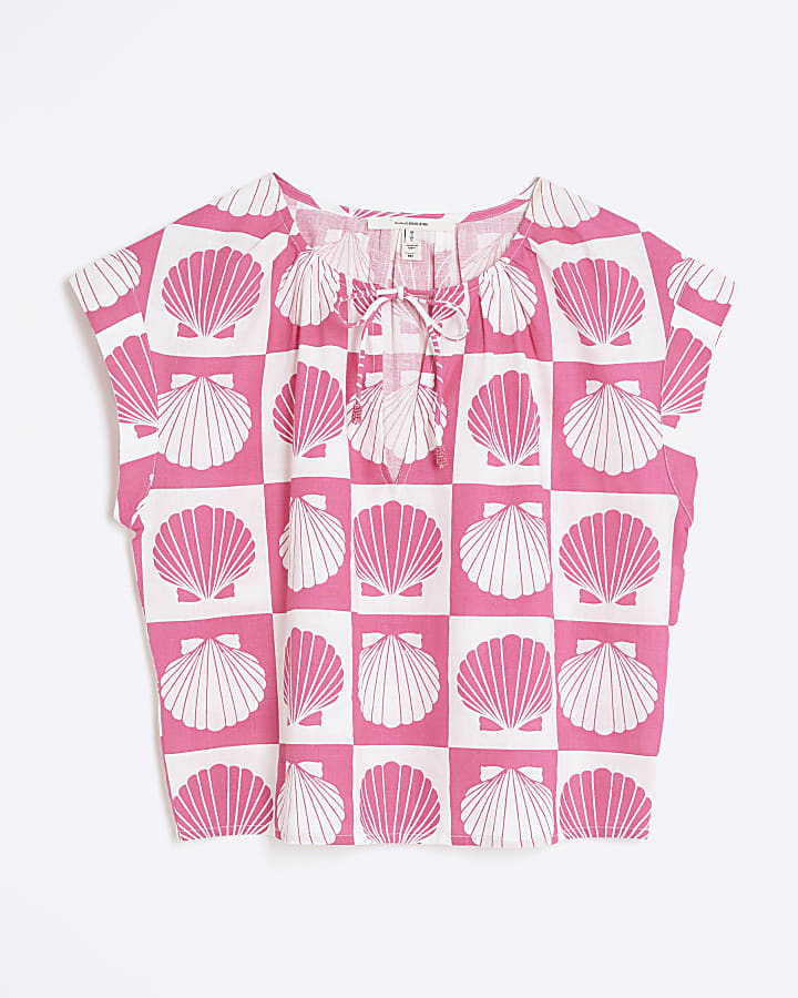 Pink Shell Print Beach Top