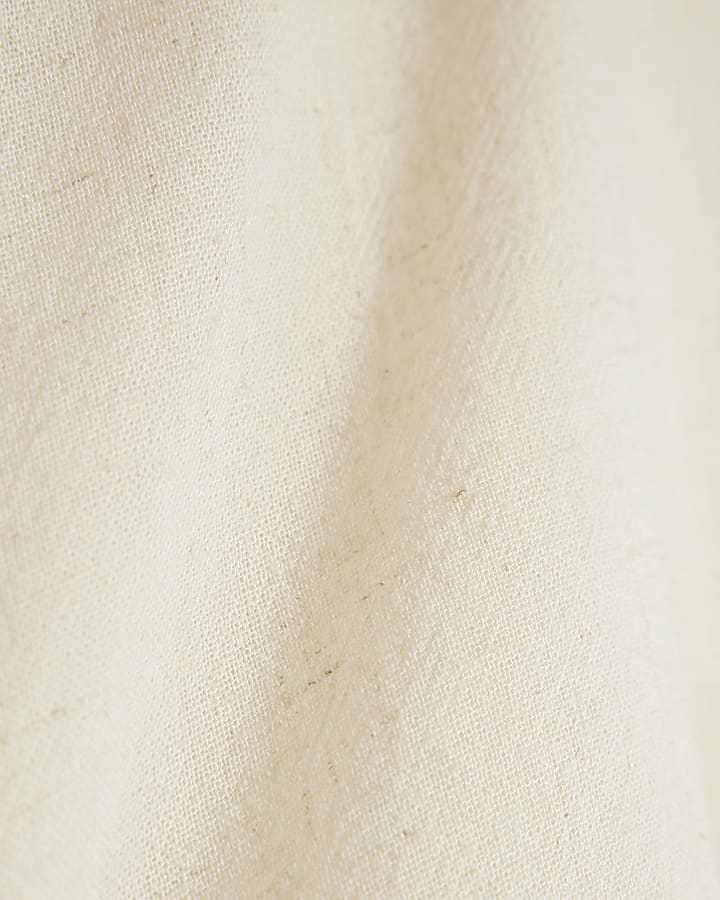 Beige Linen Blend Sleeveless Boat Neck Top