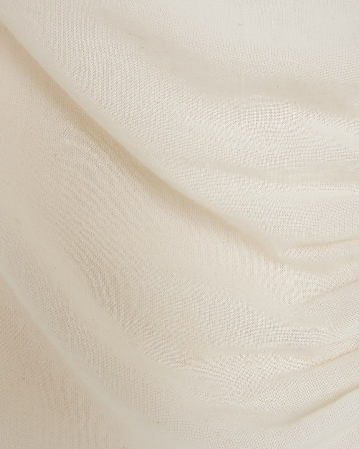 Beige Linen Blend One Shoulder Top