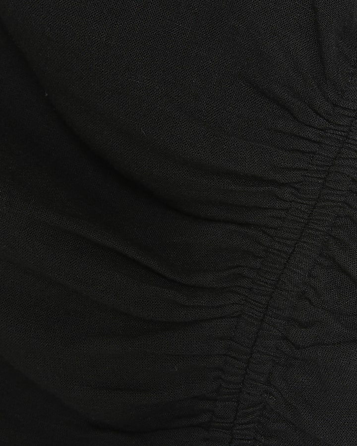 Black Linen Blend One Shoulder Top