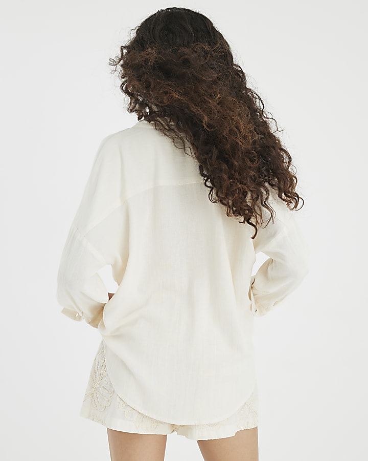 Beige Linen Blend Knot Front Shirt