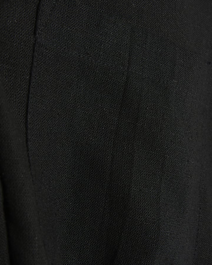 Black Linen Blend Long Sleeve Knot Shirt