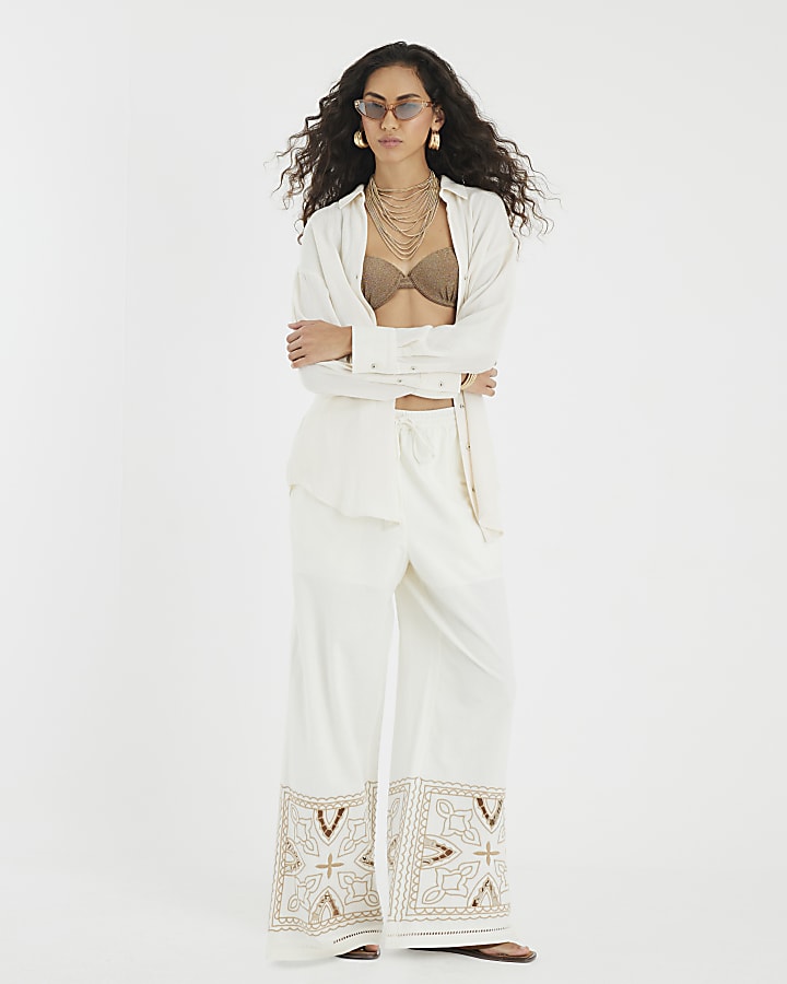 Beige Linen Blend Belted Longline Shirt