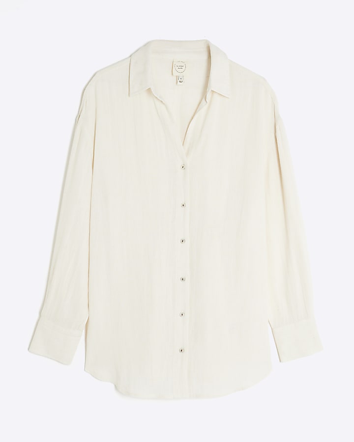Beige Linen Blend Belted Longline Shirt