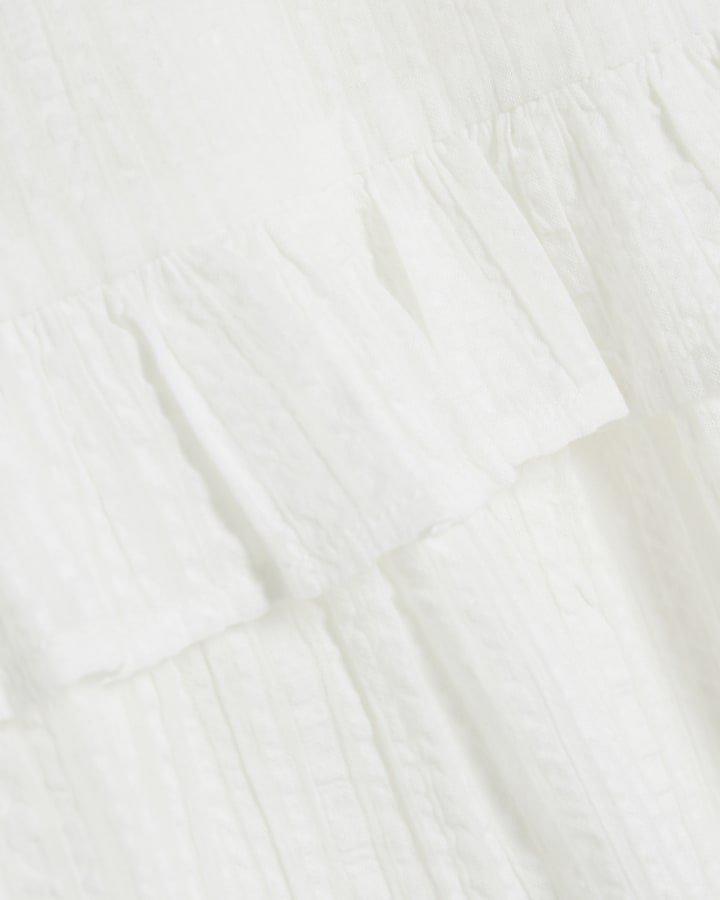 White Short Ruffle Sleeve Peplum Top