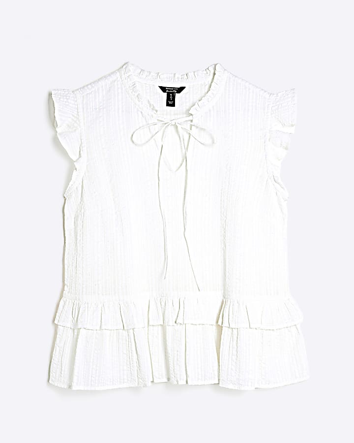 White Short Ruffle Sleeve Peplum Top