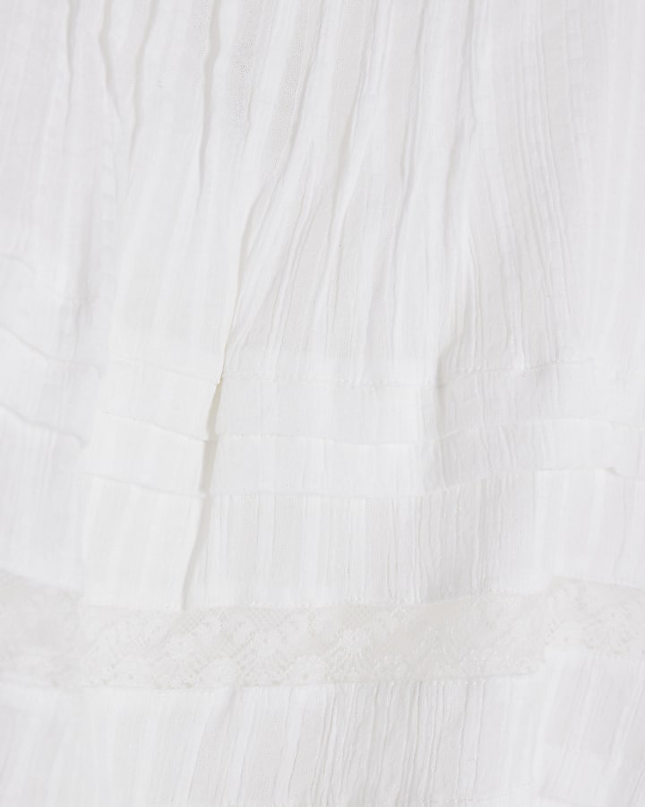White Short Sleeve Square Neck Blouse