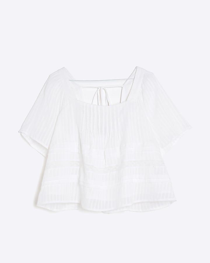 White Short Sleeve Square Neck Blouse