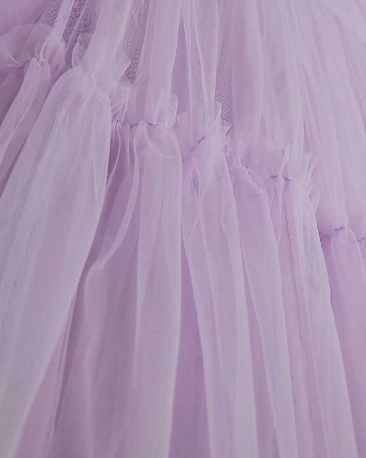 Purple Sheer Long Sleeve Tulle Mini Dress
