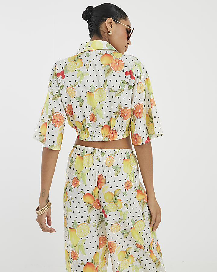 White Fruit Print Beach Shirt