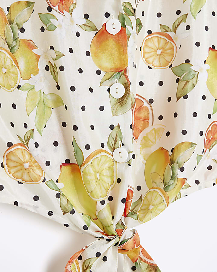White Fruit Print Beach Shirt