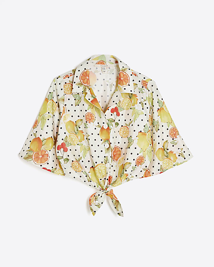 White Fruit Print Beach Shirt