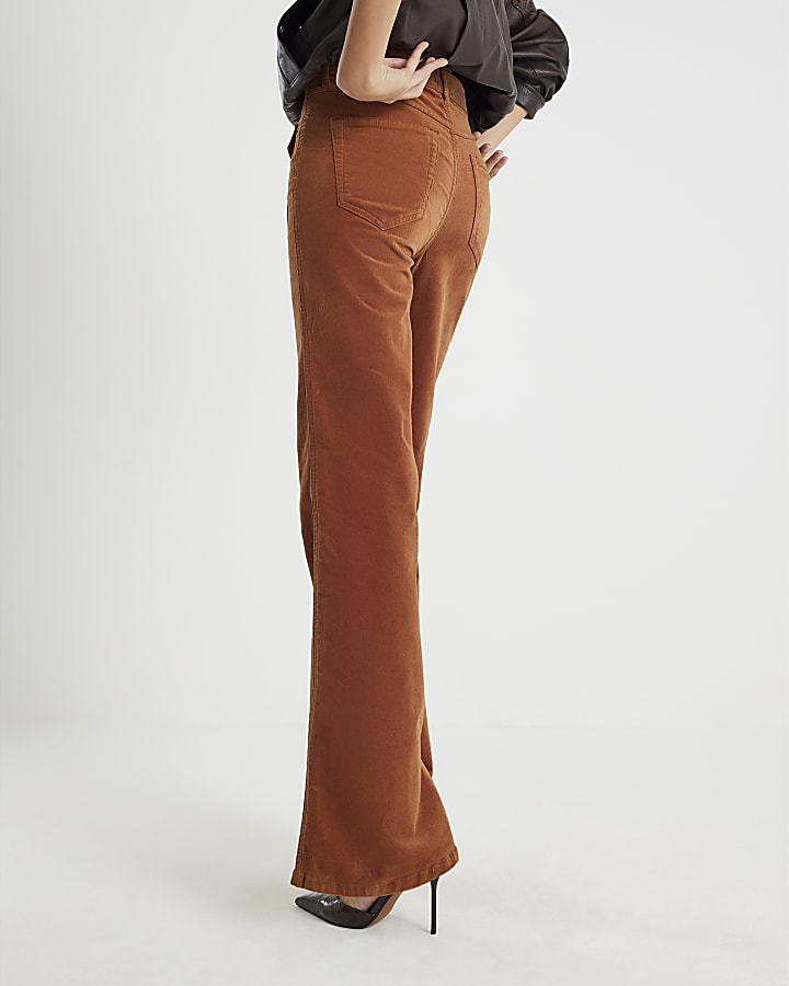 Orange Corduroy Relaxed Flared Trousers