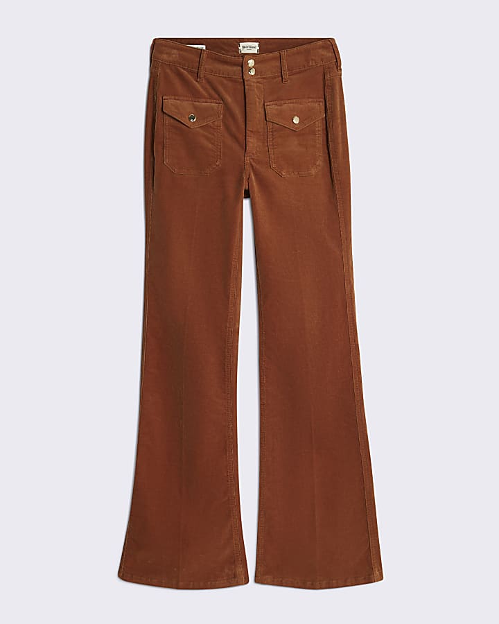 Orange Corduroy Relaxed Flared Trousers
