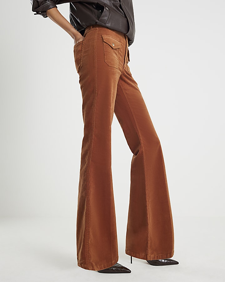 Orange Corduroy Relaxed Flared Trousers