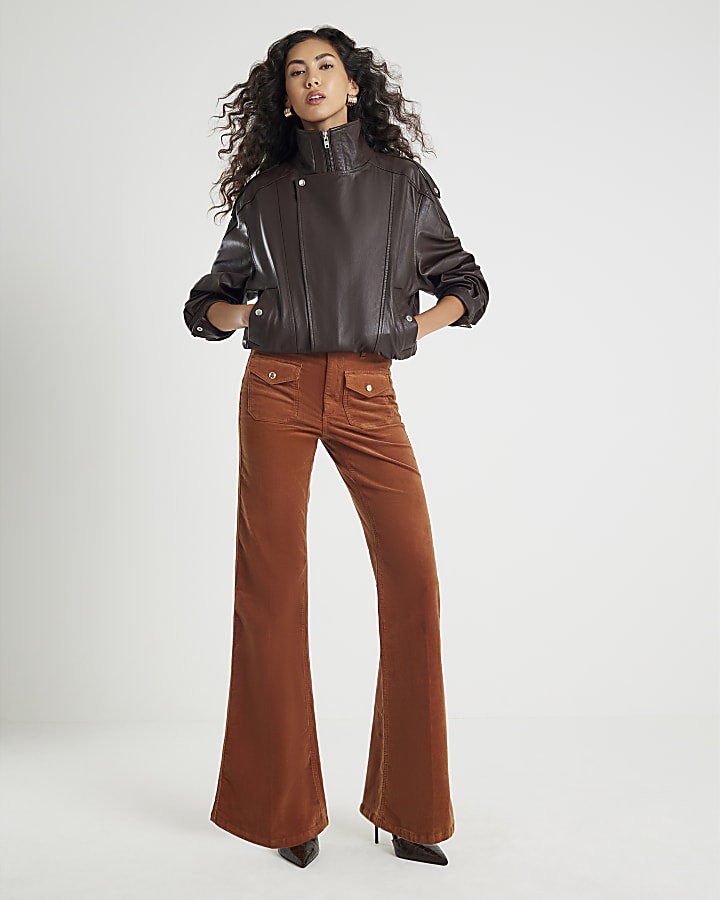 Orange Corduroy Relaxed Flared Trousers