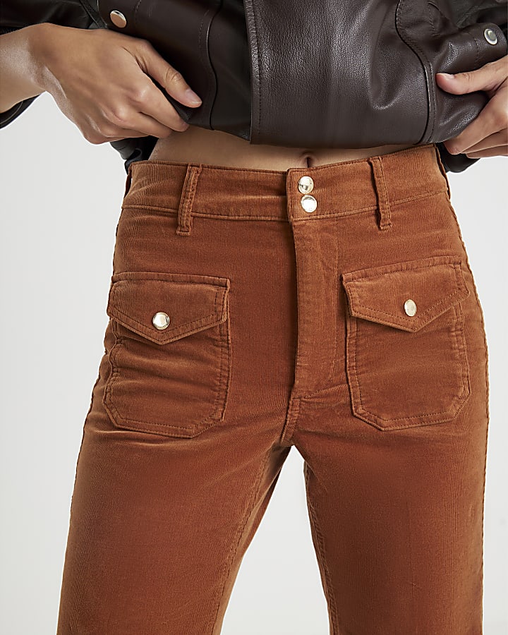 Orange Corduroy Relaxed Flared Trousers