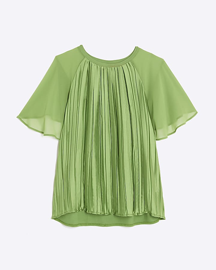 Green Short Sleeve Pleated Hybrid T-shirt