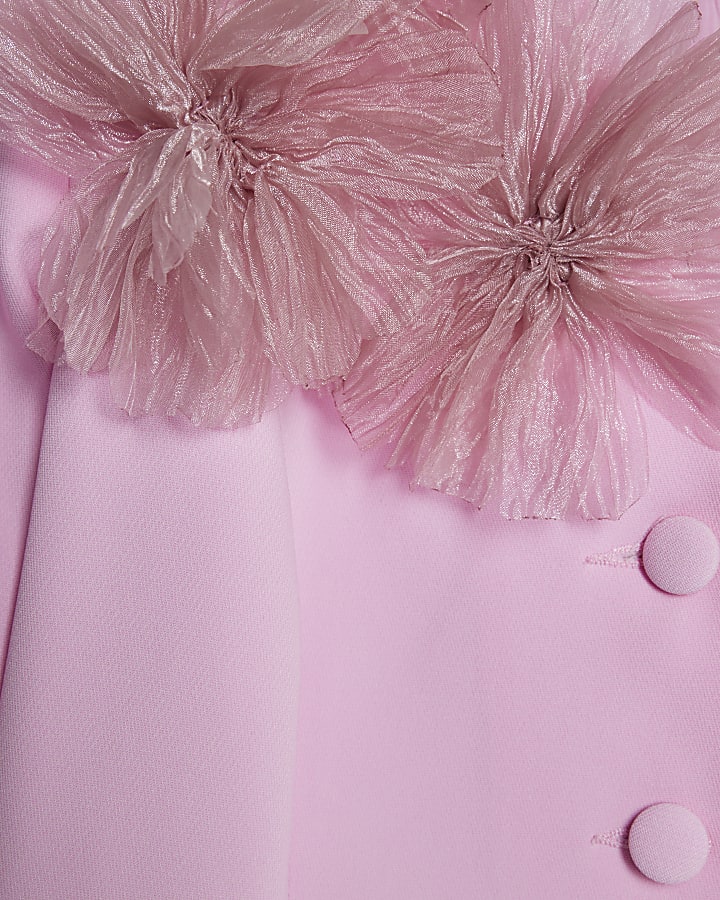 Pink 3D Flower Collarless Blazer