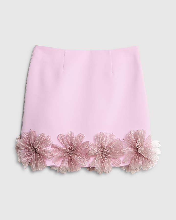 Pink 3D flower mini skirt