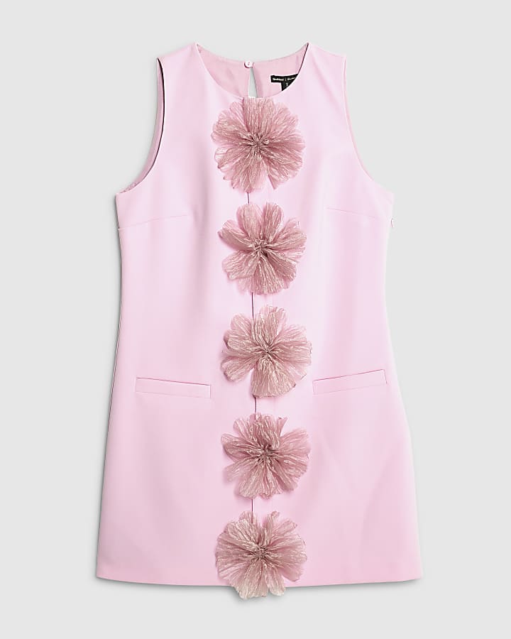 Pink Mini 3D flower shift dress