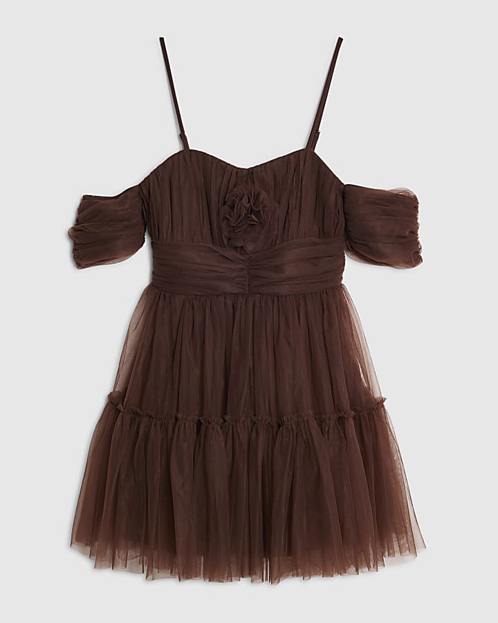 Brown Tulle Mini Dress