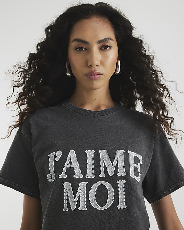 Grey J'amie Moi Glitter T-Shirt