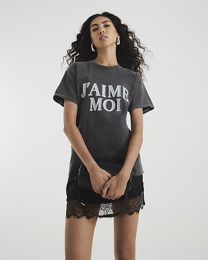 Grey J'amie Moi Glitter T-Shirt