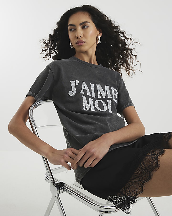 Grey J'amie Moi Glitter T-Shirt