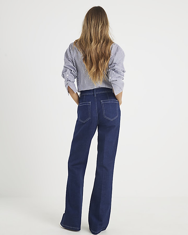 Blue High Rise Relaxed Flare Jeans