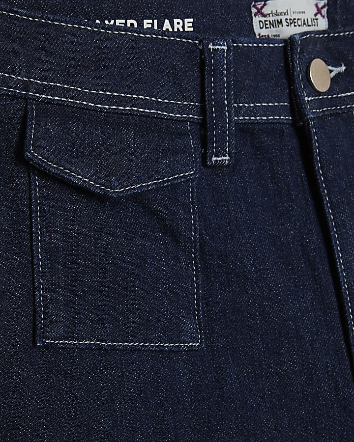 Blue High Rise Relaxed Flare Jeans